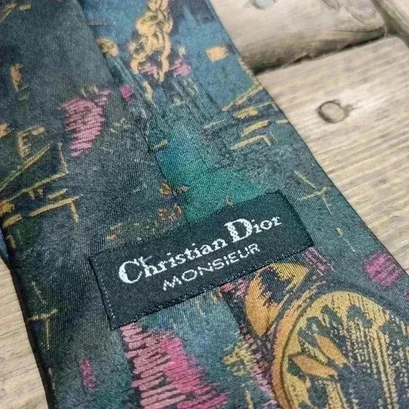 Vintage Christian Dior clock design men's tie - Picture 8 of 12
